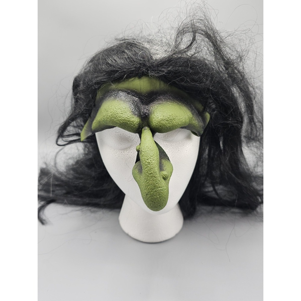 Vintage Paper Magic Group Witch Domino Eye Nose Mask W/ Hair Latex 1996 Green - Picture 1 of 6